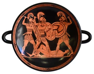 Achilles Hector Menelaos Paris -Trojan War Theme - Red Figure small Kylix Vase - Picture 1 of 2
