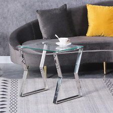Stainless Steel End Table Silver Glass Table for Living Room