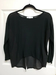 August Silk Talla S Negro Manga Larga Semi-Cizalla Alta Baja Espalda Hendidura Usado en Excelente Condición - Imagen 1 de 7
