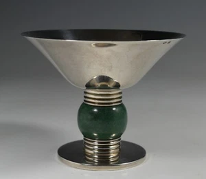 Vintage Art Deco Puiforcat Sterling Silver Jade Cocktail Dish Paris France 1925 - Picture 1 of 8