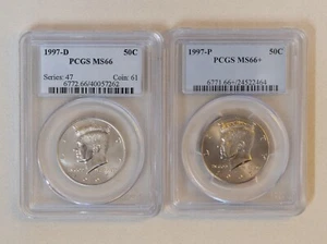 2-Coin Set of 1997-P & D JFK Half Dollars PCGS MS-66 & 66+ NICE Coins - Picture 1 of 2