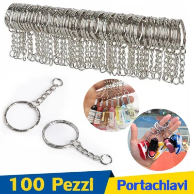 100 Pezzi Portachiavi Chiave Spaccati Anelli con Catena per Fai Da Te Ciondolo - Immagine 1 di 4