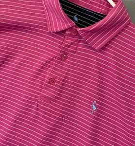 TailorByrd Men's Large Pink Stripe Stretch Cotton Polo Flamingo Logo - Picture 1 of 6