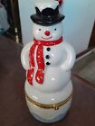 Vintage Procelain Ceramic Snowman Trinket Box Marked Year 2000 Inside Box