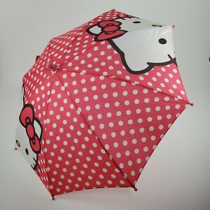 Sanrio Hello Kitty Umbrella Pink White Polka Dot Girls Kid, 29" Dia Wood Handle