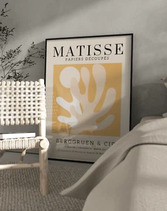 Retro Henri Matisse print in colour yellow, abstract modern cutout shapes - Picture 1 of 4
