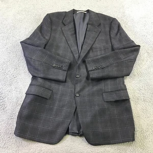 Hickey Freeman Blazer Mens 46 Windowpane Sports Coat Jacket Plaid Gray - Picture 1 of 14