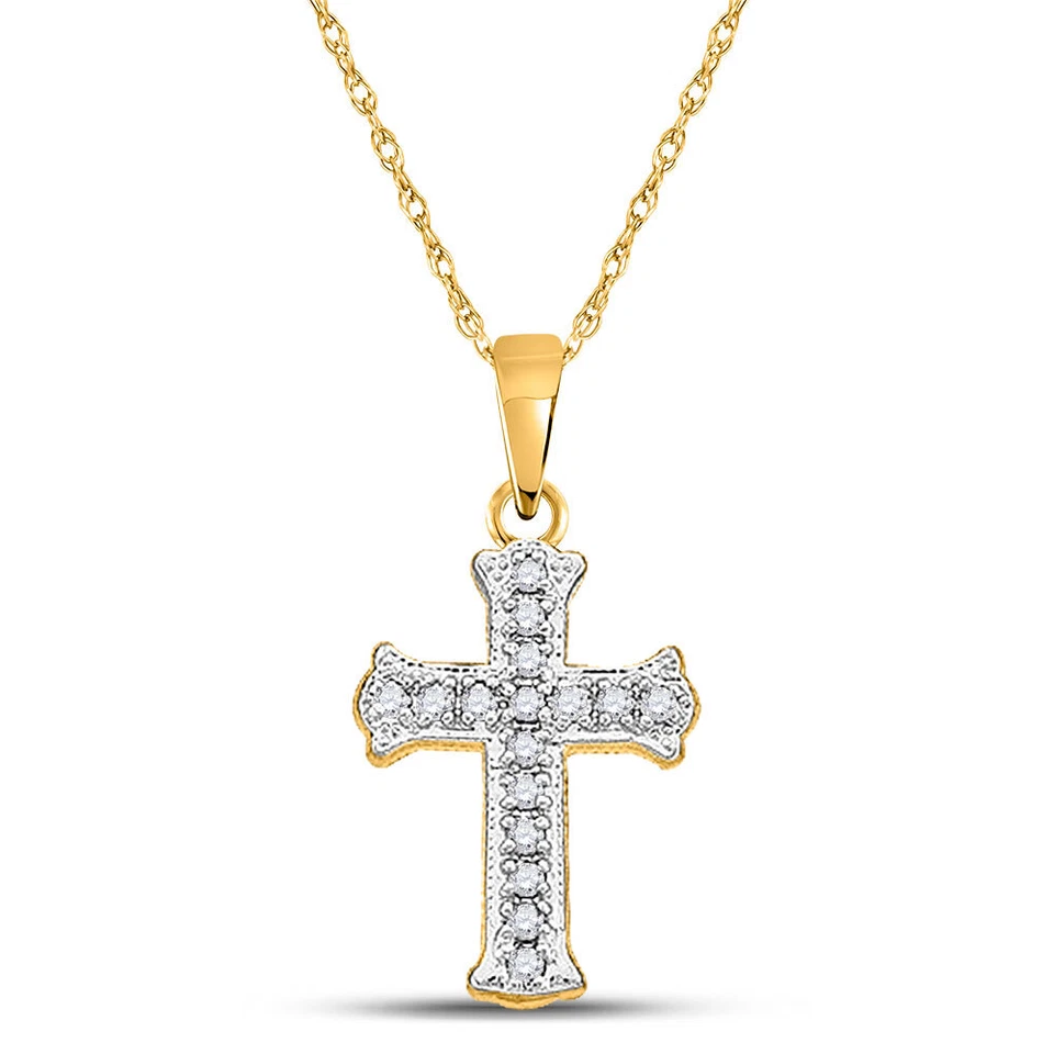 10kt Yellow Gold Womens Round Diamond Cross Pendant 1/12 Cttw - Image 1 of 1