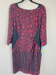 Antonio Melani Red Black Ricki Sheath Dress 12 Knee Length 3/4 Sleeve Holiday - Picture 1 of 15