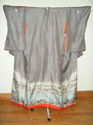 Antique Silk Hand Painted Japanese Uchikake Wedding Kimono W/ Embroidery - R897 • 200$