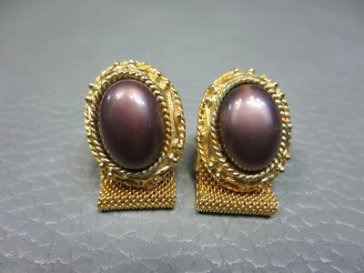 Vintage Brown Lucite Wrap Around Yellow Gold Plated Cuff Links  - Image 1 of 3