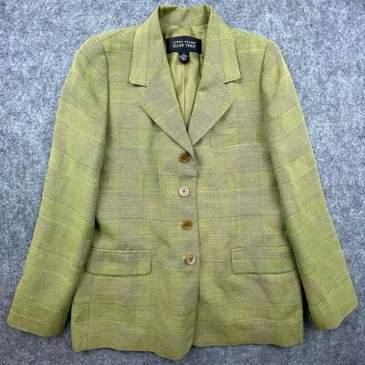Linda Allard Ellen Tracy Blazer Womens 12 Green Plaid Retro Preppy Academia Nerd - Image 1 of 4