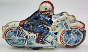 Moto d'epoca in latta pressata polizia - alimentata ad attrito - 8,5 pollici - litografia - Foto 1 di 6