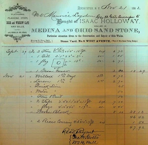 Isaac Holloway Medina and Ohio Sand Stone Billhead Rochester NY November 21 1882 - Picture 1 of 1