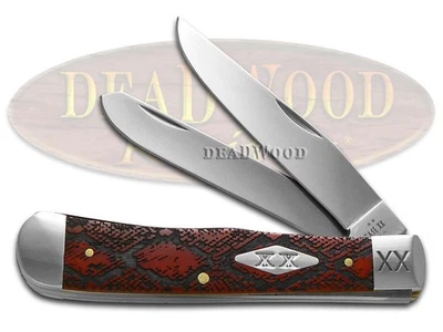 Case xx Knives Trapper Snake Skin Dark Red Bone 23118SS Stainless Pocket Knife - Image 1 of 4
