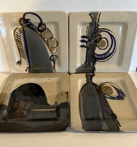 4 Signed Vintage Jerry Chappelle Happy Valley Pottery Square Dinner Plates 8” - Picture 1 of 6