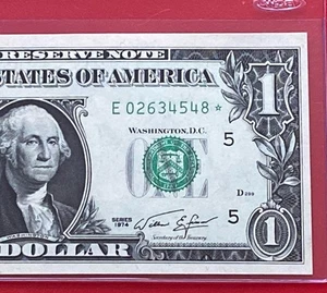 1974 STAR NOTE $ 1 DOLLAR BILL ( RICHMOND E ) UNCIRCULATED - Picture 1 of 3