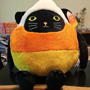 Black Cat In Candy Corn Costume Decorative Plush Toy - Picture 1 of 3