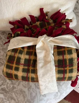 two sided handmade tied plaid throw blanket- wrapped in bow - Image 1 of 4