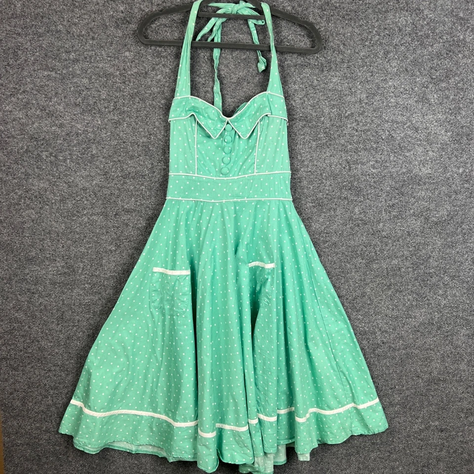 Hell Bunny Vixen Mint Green Polka Dot Halter Dress Pin Up Retro Rockabilly S - Image 1 of 4