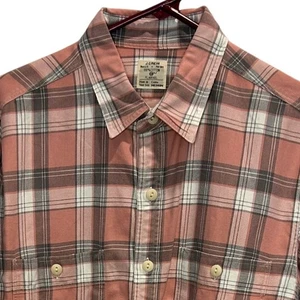 J. Crew Herren Flanell Button Down Hemd Medium kariert koralle grau weiß Baumwolle - Bild 1 von 4