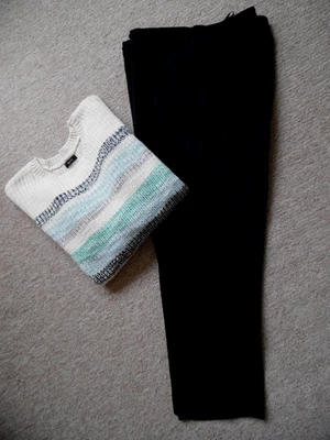 LADIES BLACK  TROUSERS, SIZE 18, IN.LEG 27"ins, "MATALAN" + "M&Co" WINTER JUMPER - Image 1 of 4