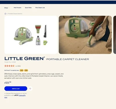 Little Green® Portable Carpet Cleaner Model No. 1400B 4.4 (1292) Pet Proven™ to - image 1 of 4