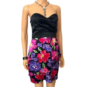 Love Tease Dress Sz 7 Floral Strapless Cocktail Y2K Spring Prom Romantic Glam - Picture 1 of 12