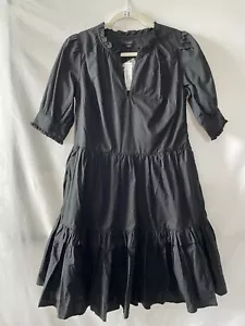 NWT J. Crew Womens Black Puff Sleeve V-Neck Ruffle Tiered Mini Dress Size XXS - Picture 1 of 11