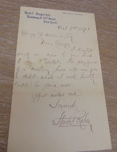 1891 SIGNIERTER Brief Theaterschauspieler Stuart Robson Hotel Imperial NEW YORK Bk Rezension - Bild 1 von 2