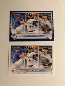 2022 Topps 283 Ray, Lance McCullers y Gerrit Cole League Leaders azul y base casi nuevo - Imagen 1 de 2