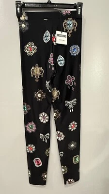 Authentic $395 Moschino Couture! Leggings Sz 2 Multicolor Jewelry Print - Image 1 of 4