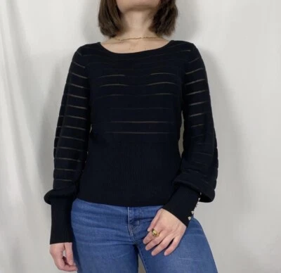 Suéter Intermix TAMANHO MÉDIO preto semi transparente dourado com punho de botão - Imagem 1 de 4