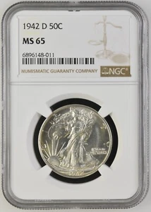 1942-D Walking Liberty Half Dollar MS-65 NGC - EXCEPTIONAL STRIKE - PQ! - Picture 1 of 2