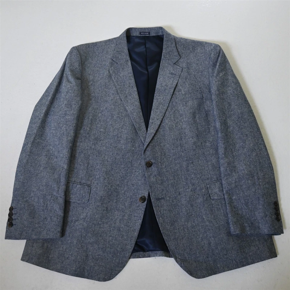 Stafford 50R Blue Linen Cotton Classic Mens Blazer Suit Jacket Sport Coat - Image 1 of 4