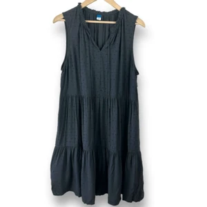 Old Navy Women's L Sleeveless Split Neck Tiered Midi Dress Black Swiss Dot New - Picture 1 of 10