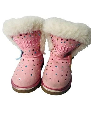 Juicy Couture Winter Boots Toddler Girl Size 5 Pink Jewel Bow Trim Rhinestone - Image 1 of 4