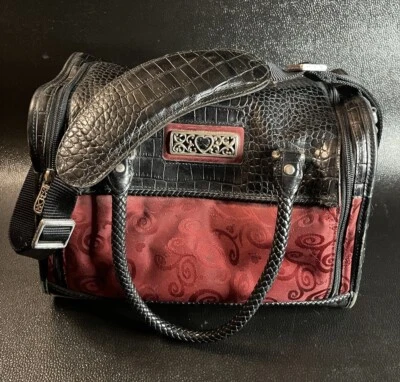 BRIGHTON Rojo Negro Corazón Cosmético Equipaje de Viaje Bolso de Cuero Estuche de Transporte Usado Foto 1 de 4