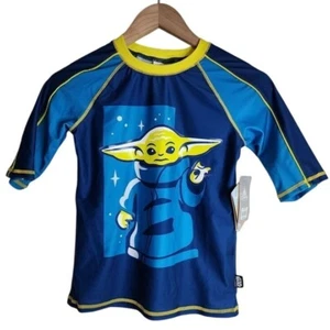 Disney Mandolorian Rashguard Shirt Kids 11/12 Swim Top Blue Green NWT - Picture 1 of 7