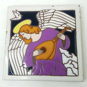 Arte artesanal Masterworks azulejo remache cerámica ángel laúd paloma 6x6" - Imagen 1 de 5