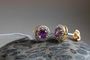Ametista Amethyst & White Topaz Gold Plated Sterling Silver Earrings - Picture 1 of 1