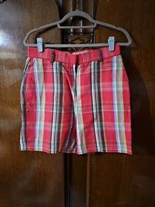 Tommy Bahama Women's 6 Red Plaid Flat Front Linen/Silk Blend Shorts - Picture 1 of 3