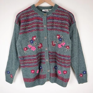 Northern Reflections Women's Knit Cardigan Sweater Vintage 90s Flowers Medium - Picture 1 of 12
