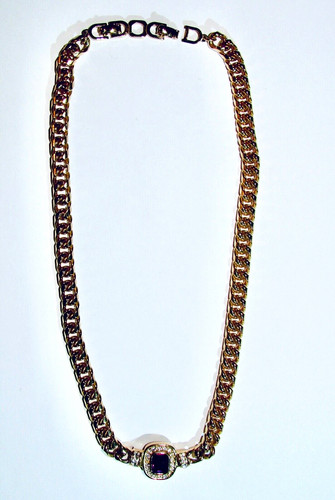 COLLANA CIONDOLO CHRISTIAN DIOR VINTAGE ANNI '80 CATENA ORO FINTA AMETISTA