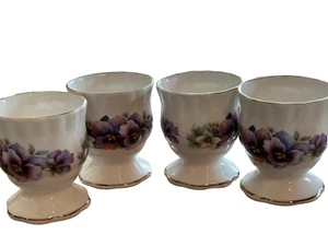 Fine Bone China Purple Violets Design 4 Egg Cups MADE IN ENGLAND - Picture 1 of 8