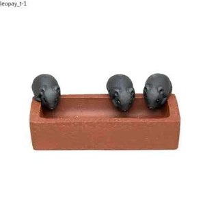 Chinese Yixing Purple Clay Tea Pet Handmade Three Mouse Animal Sculpture - Picture 1 of 7