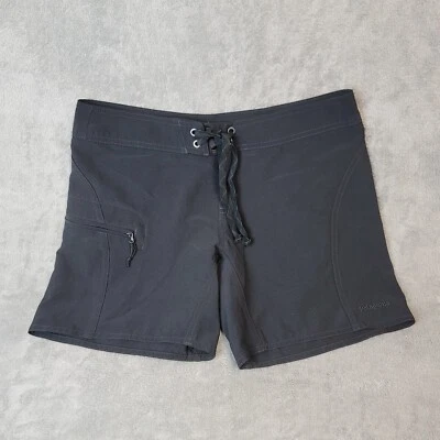 Patagonia packable wave farer board shorts black zippered pocket lace up surfing - Image 1 of 4