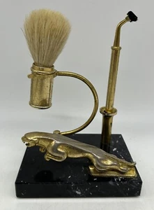 Set da barba Art Deco francese Jaguar supporto, spazzola da barba e rasoio, marmo - Foto 1 di 6