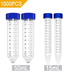 1000pz Tubi Centrifuga Sterili 15ml/50mL Tappi a Vite Piatti Polipropilene Conico - Foto 1 di 14