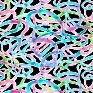 Delilah Colorful Squiggles Black 100% Cotton Fabric by The Yard - Picture 1 of 1